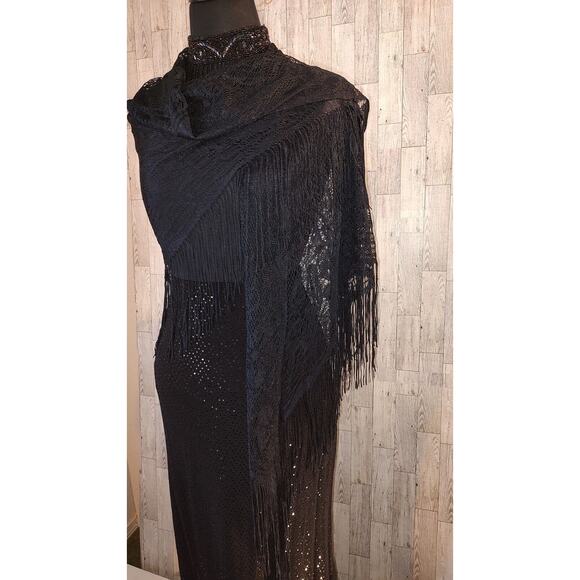 Qian Cai Woman Outfit SZ 15 Black long Elaborate Skirt Crochet Shaw Bead Choker - Picture 16 of 16